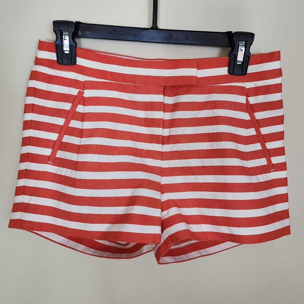 J. Crew Textured Stripe Mid Rise Chino Shorts Festival Orange White Retro Size 0